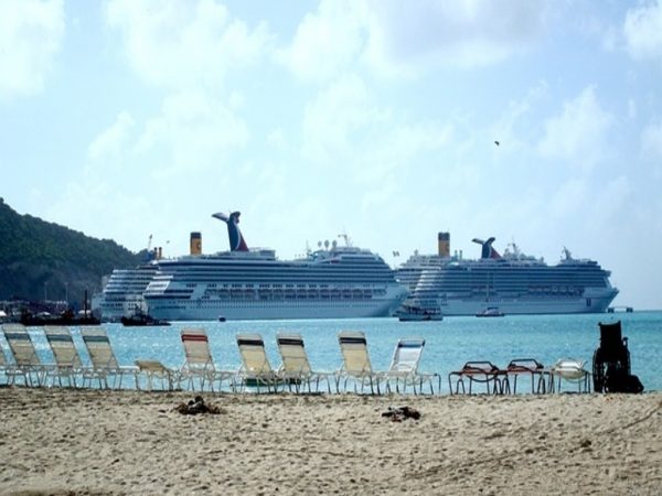 Cruise ships at the Philipsburg dock in St. Maarten.