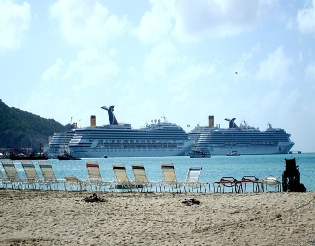 Cruise ships at the Philipsburg dock in St. Maarten.