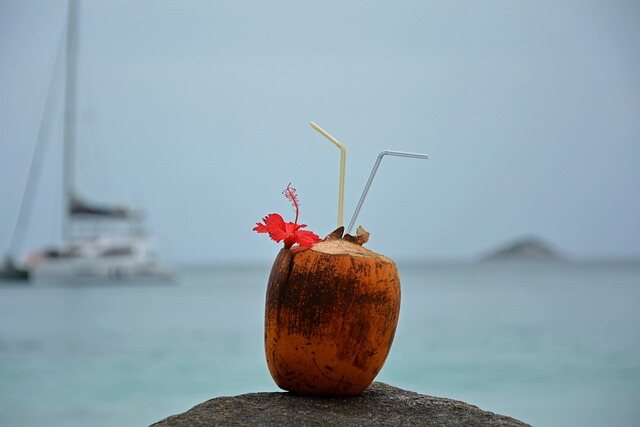 A tropical coconut drink.