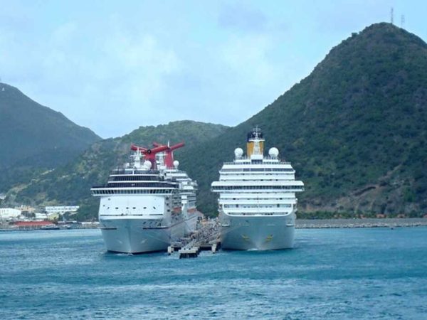 Two cruise ships in the St Maaarten port.