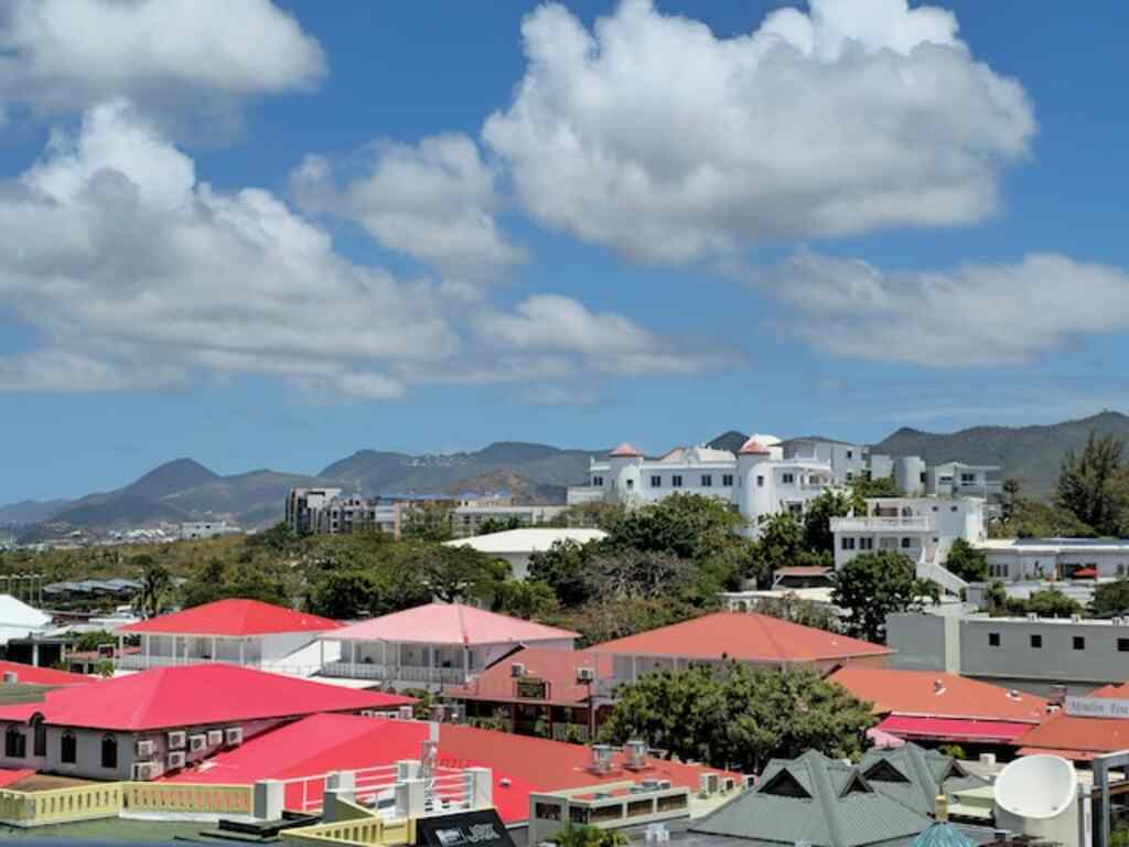 A view of the beautiful island of Sint Maarten from the Sonesta Maho beach resort.