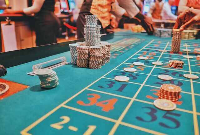 A casino table with chips.