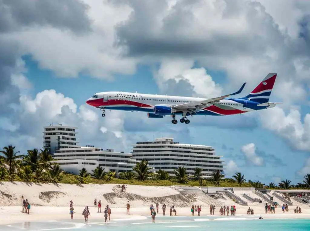 A plane landing in St Maarten.