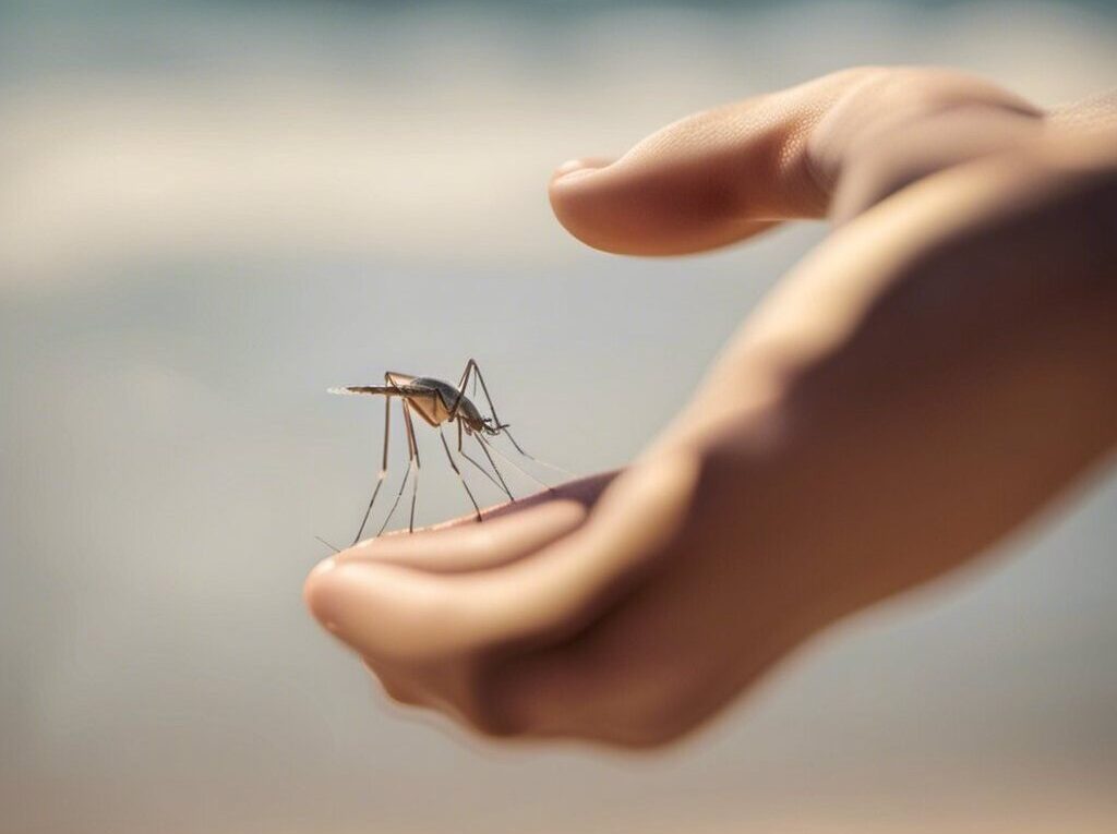 A person with a mosquito on their hand about to bite.