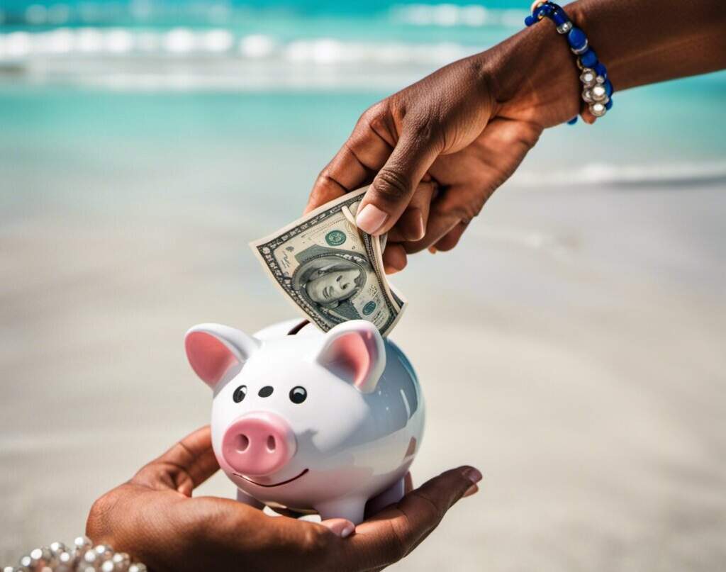 A person putting money into a piggy bank.