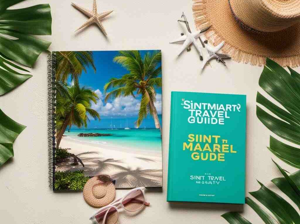 A Sint Maarten Travel Guide on a table.
