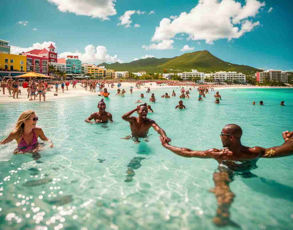 People enjoying the water in Sint Maarten.