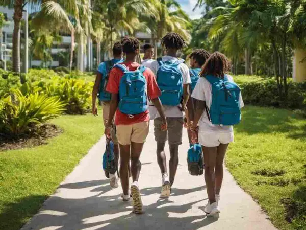 A group of University students walking to class.
