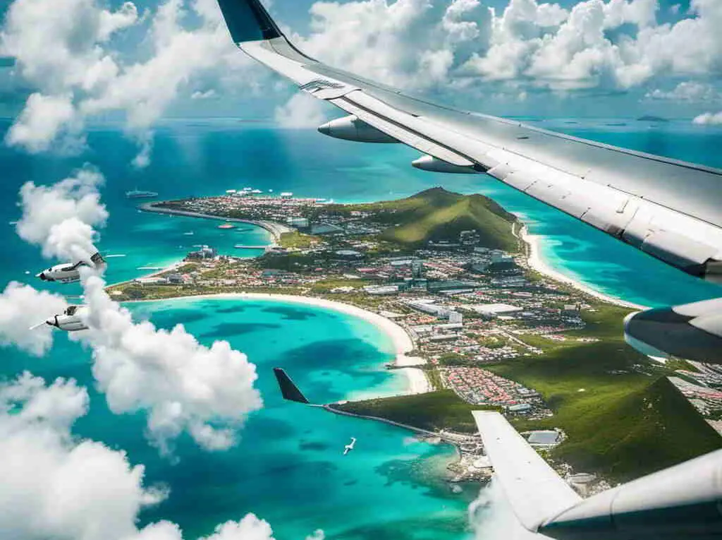 A plane flying of Sint Maarten.