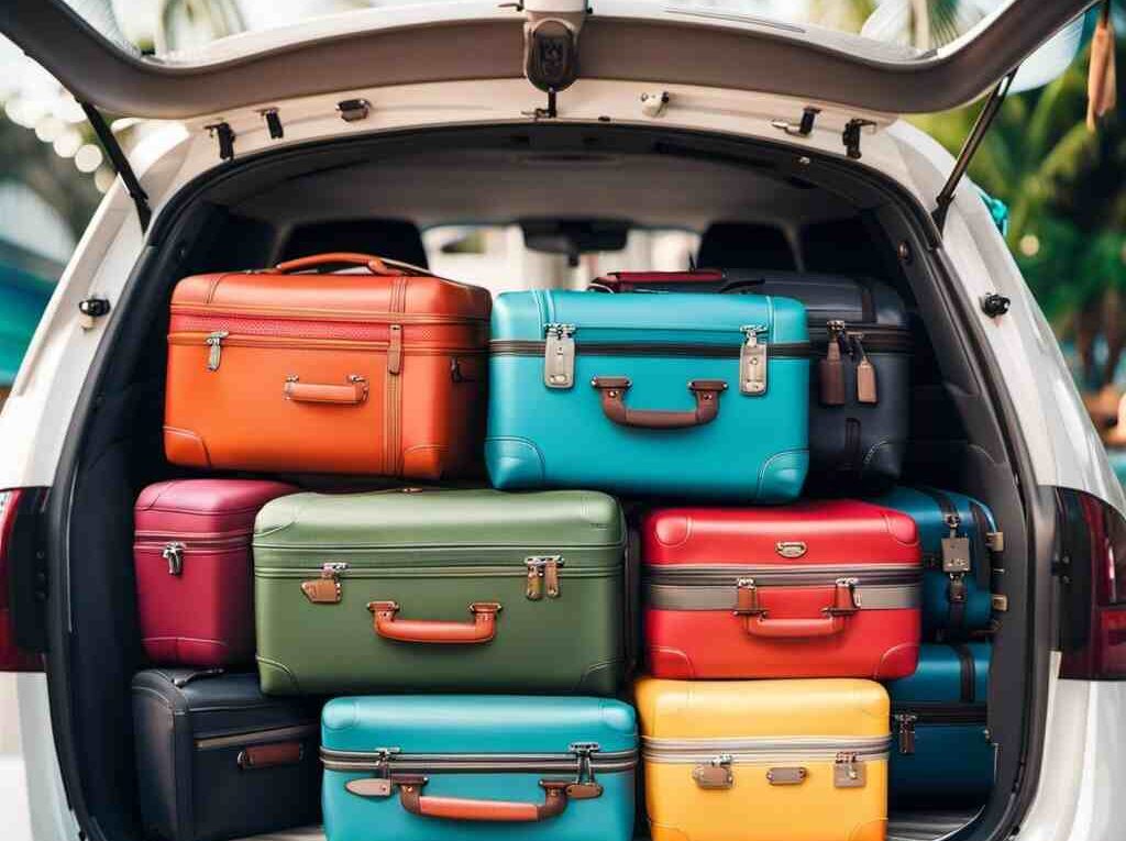 A car trunk filled with luggage.
