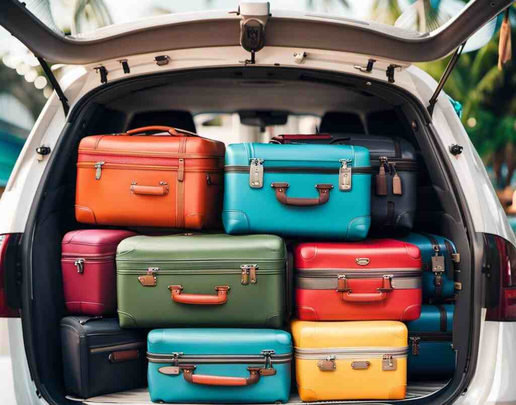 A car trunk filled with luggage.