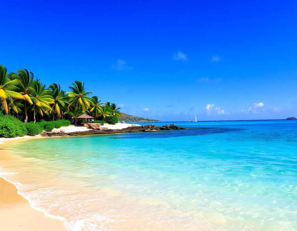 A serene and picturesque beach scene at Little Bay, St. Maarten.