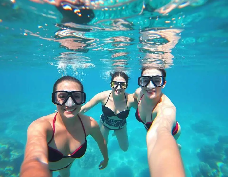 A group of adventurous snorkelers in St Maarten.