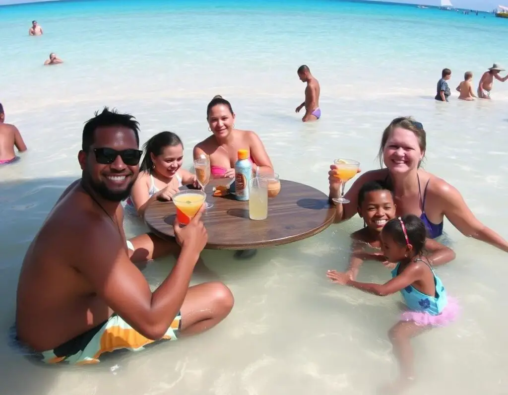 A family enjoying a day at a beach bar in St. Maarten.