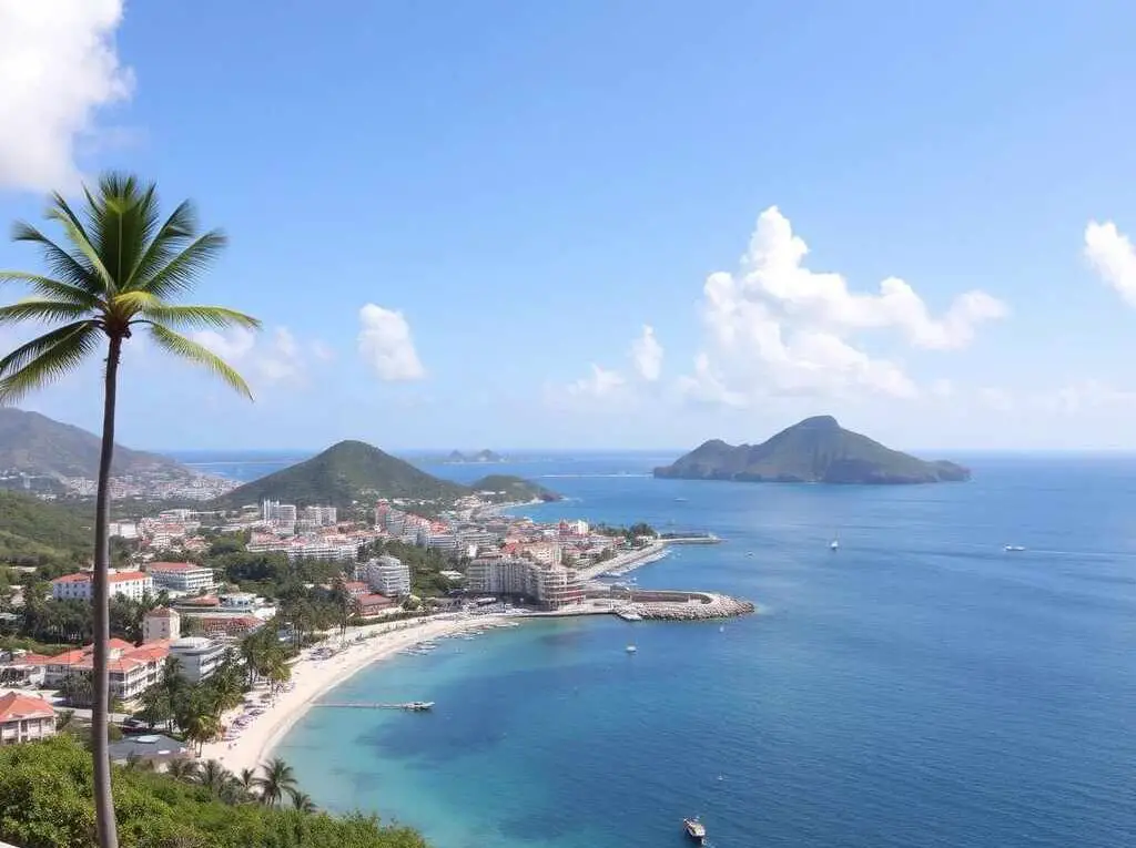 A panoramic view of a St Maarten coastline.