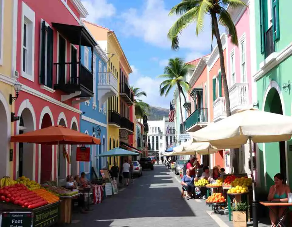 A vibrant street in Philipsburg, St. Maarten.